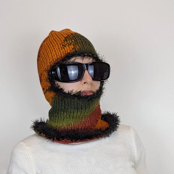 Sunset Multicolor Fairy Grunge Fuzzy Knitted Handmade Balaclava Winter Hat - Picture 4 of 8